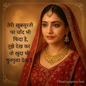 Bridal portrait background with ladki ki khubsurti ki tareef shayari.